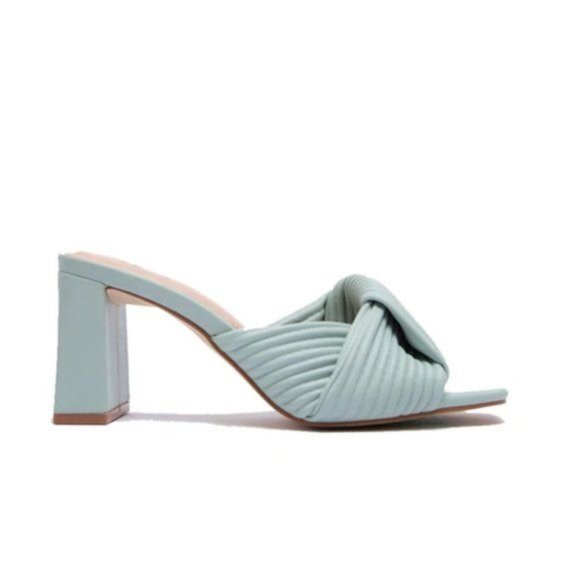 !! NEW !! Sustainable Square Toe Block Heel Mules in Mint Green    ﻿ - Picture 7 of 10